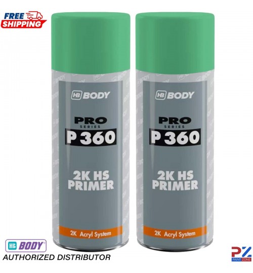 2x HB Body P360 2K HS Green Primer Spray 400ml – Automotive High Build Aerosol